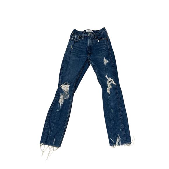 Abercrombie & Fitch High Rise Distressed Blue Denim Mom Jeans Women’s Size 23 - Picture 1 of 6